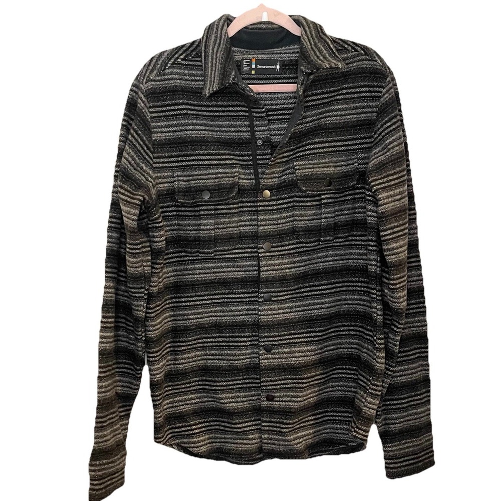 Smartwool Anchor Line Shirt Jacket Mens sz M Black Grey Snap Pocket Collar Soft